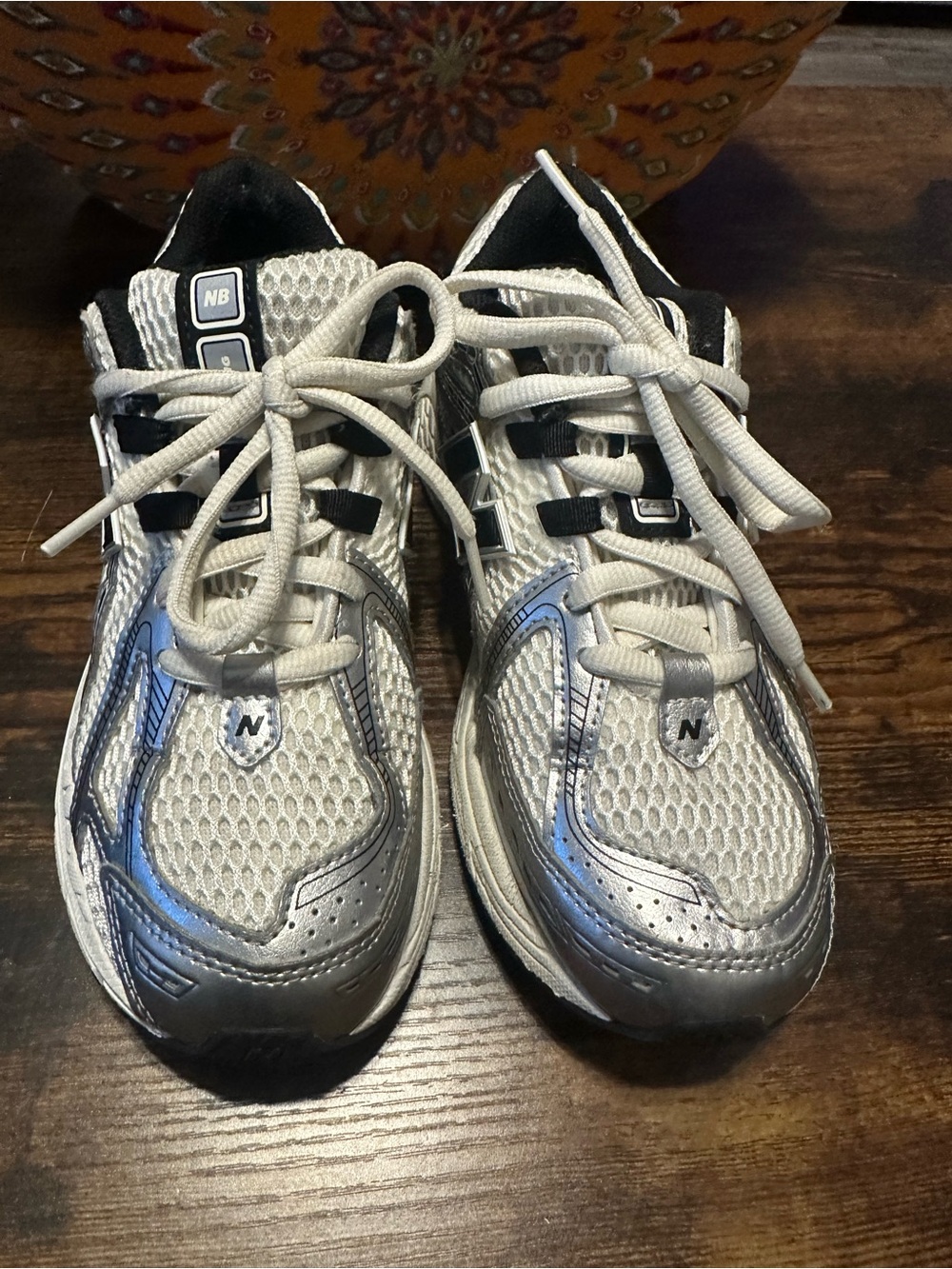 New Balance Kids Silver, White & Black Athletic Sneakers